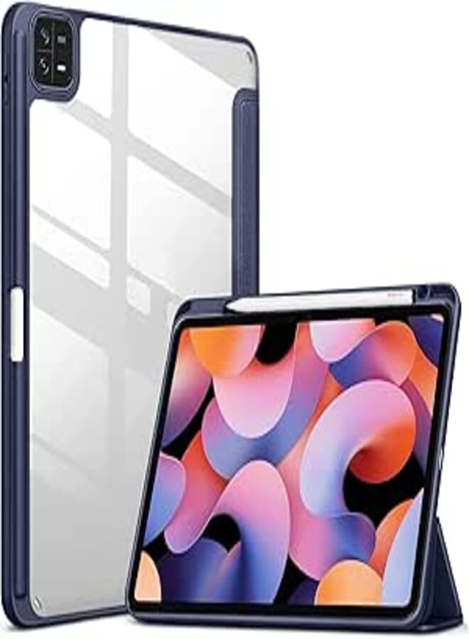 ProElite Smart Flip Case Cover for Xiaomi Mi Pad 6 11 inch Tablet, Transparent Back with Pen Holder, Dark Blue